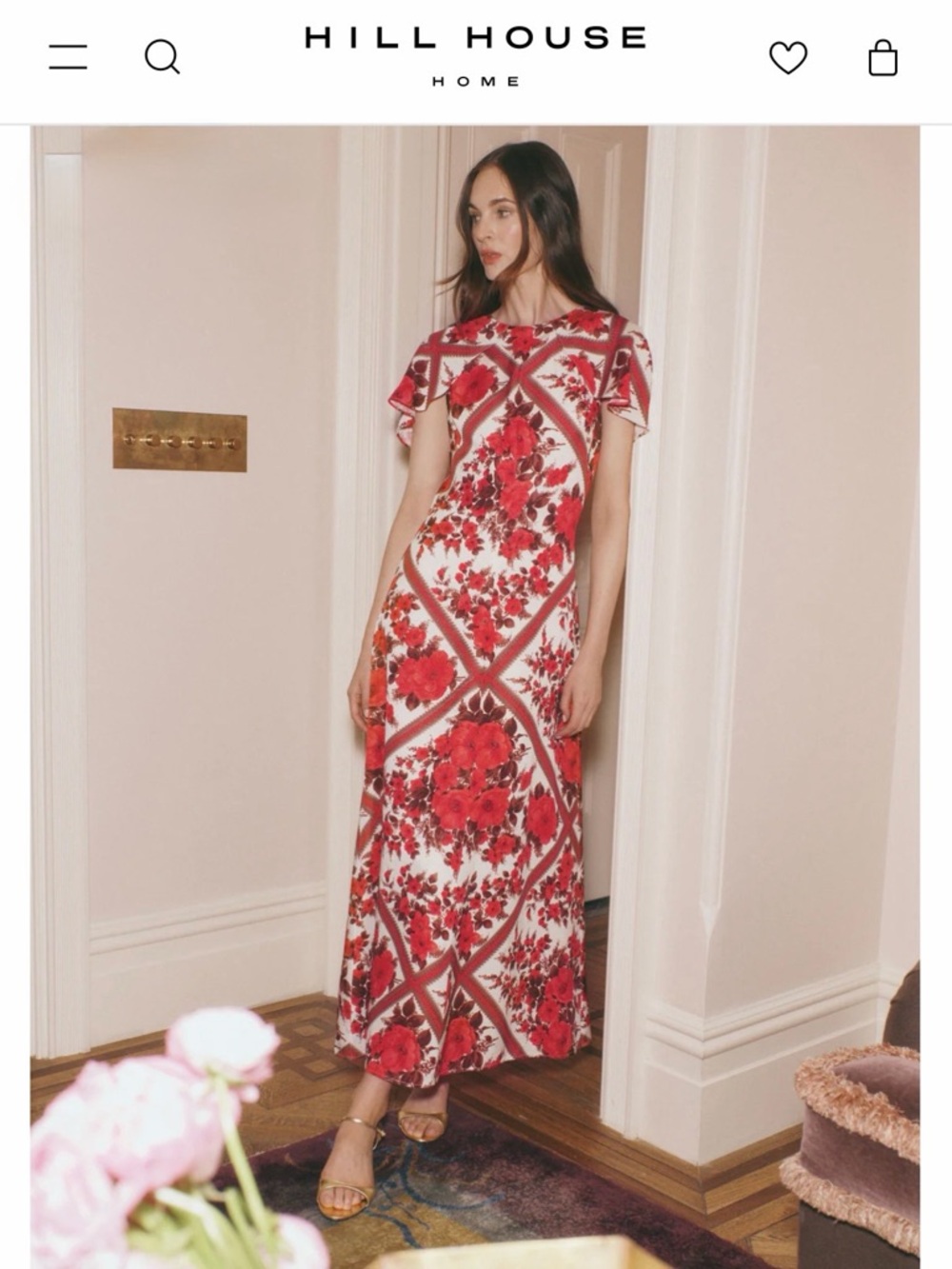 Hill House White Maxi Dress with Red Floral Print